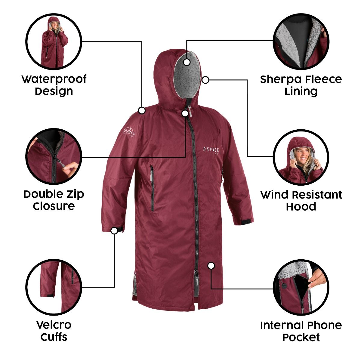  Osprey Unisex Changing Robe Maroon