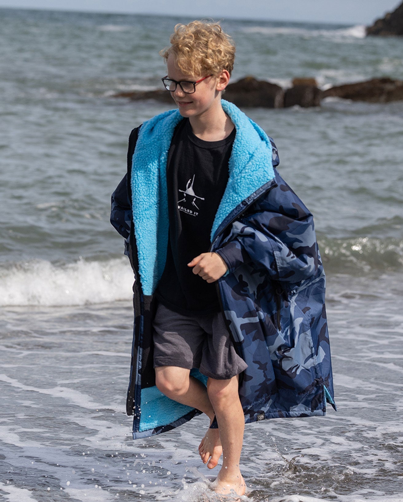  Dryrobe Advance Kids Long Sleeve Blue Camo / Blue