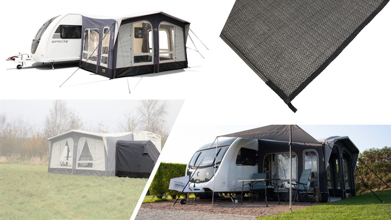  Vango Riviera Air Awning 390 Elements TC Package With Free Tall Annex Elements TC - Riviera, Caravan Awning Side Canopy And CP225 - Breathable Fitted Carpet - Riviera 390