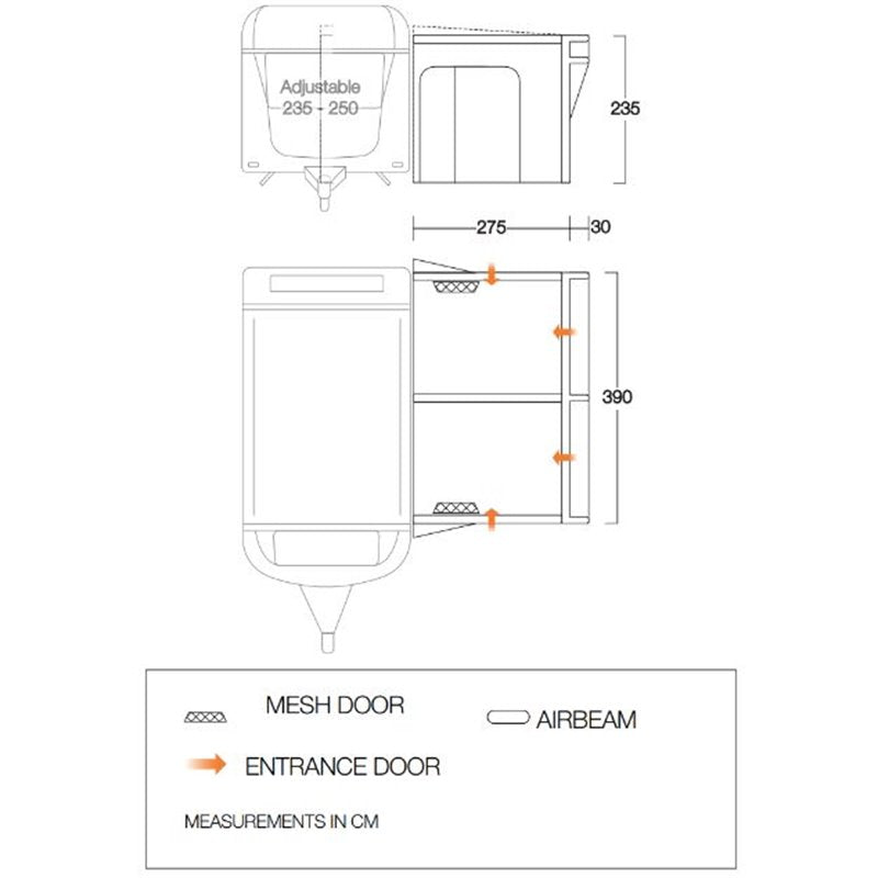  Vango Riviera Air Awning 390 Elements TC Package With Free Tall Annex Elements TC - Riviera, Caravan Awning Side Canopy And CP225 - Breathable Fitted Carpet - Riviera 390