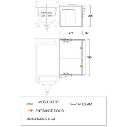  Vango Riviera Air Awning 390 Elements TC Package With Free Tall Annex Elements TC - Riviera, Caravan Awning Side Canopy And CP225 - Breathable Fitted Carpet - Riviera 390