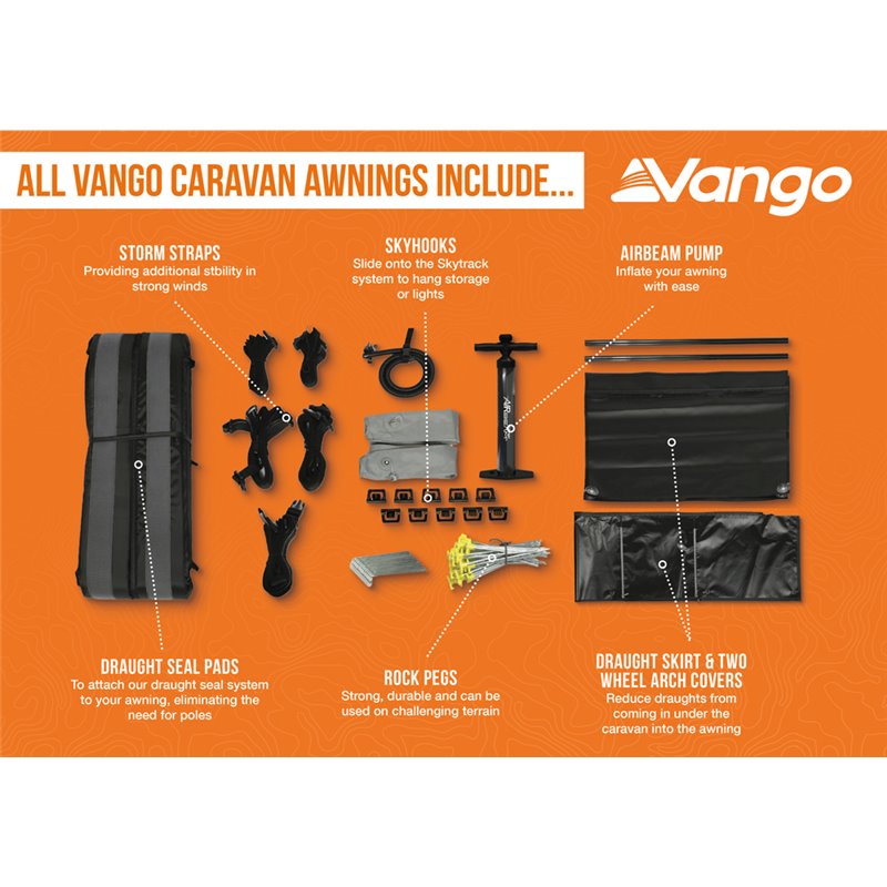  Vango Riviera Air Awning 390 Elements TC Package With Free Tall Annex Elements TC - Riviera, Caravan Awning Side Canopy And CP225 - Breathable Fitted Carpet - Riviera 390